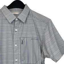 Columbia Omni Shade Mens M Wicking Vented Short Sleeve Hiking Shirt Gray Striped