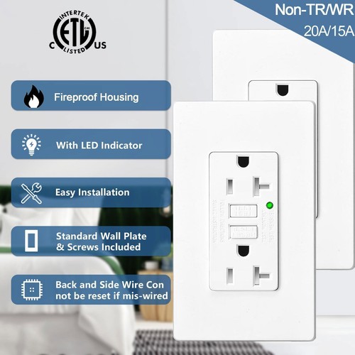 15 Amp 20 Amp GFCI Outlet Ground Fault Circuit Interrupter Commercial Grade ETL - Imagen 3 de 14