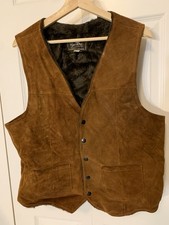 Vintage Leather Suede Vest Size 44 Joo-Kay Sherpa Lined Western Rockabilly Brown