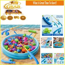 Magnetic Fishing Game Toys for Kids Toddlers 3-8 with Inflatable Pool Ports Net