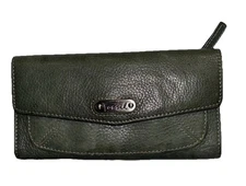 Fossil Olivia Envelope Flap Clutch Leather Wallet - Green Vintage
