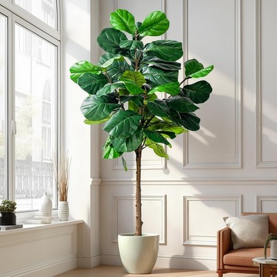 Artificial Fiddle Leaf Tree-6ft Faux Plant Fake Ficus Lyrata Tree Artificial ...