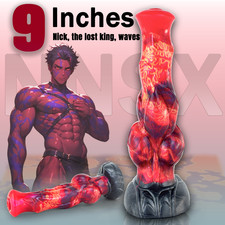 9inch Long Liquid Silicone Fantasy Dildo Skin Feeling Big Knot Penis Suction Cup