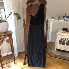 Lauren Ralph Lauren Evening Black Gown One Shoulder Velvet top ruched Size 14