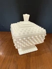Vintage Milk Glass Hobnail Wedding Cake Box w/Lid Footed Candy Dish Bowl