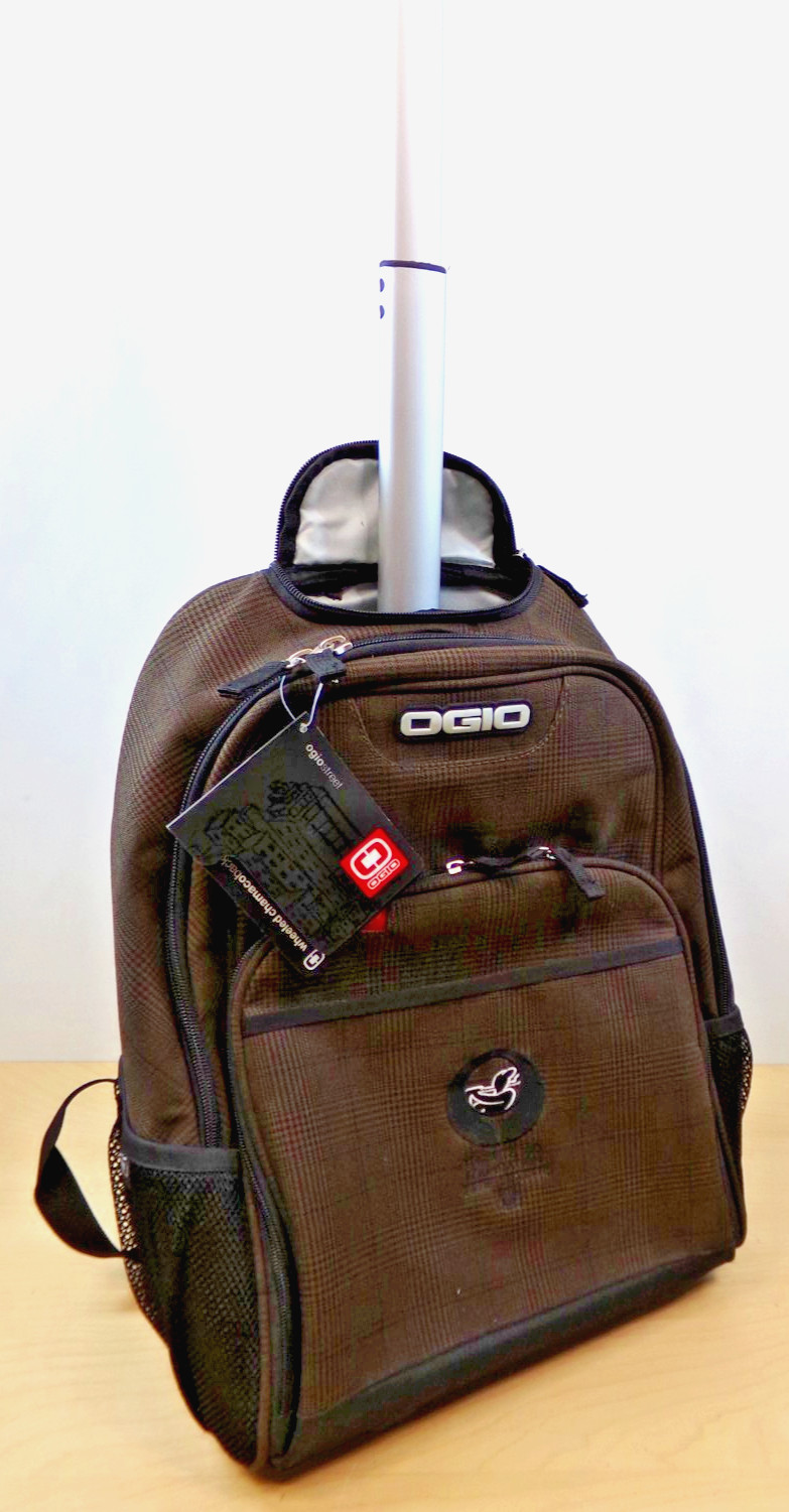 Ogio Large 17" Wheeled Chamaco Backpack Brown Plaid New with Tags Logo on Front