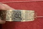 Vintage Pictorial Story Brass Cuff Bracelet Gold Tone Metal Art Deco Jewelry
