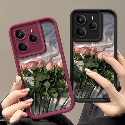 For Xiaomi Redmi Note 14 13 12 11 Pro 14T 13T Poco F6 Silicone Rose Case Cover