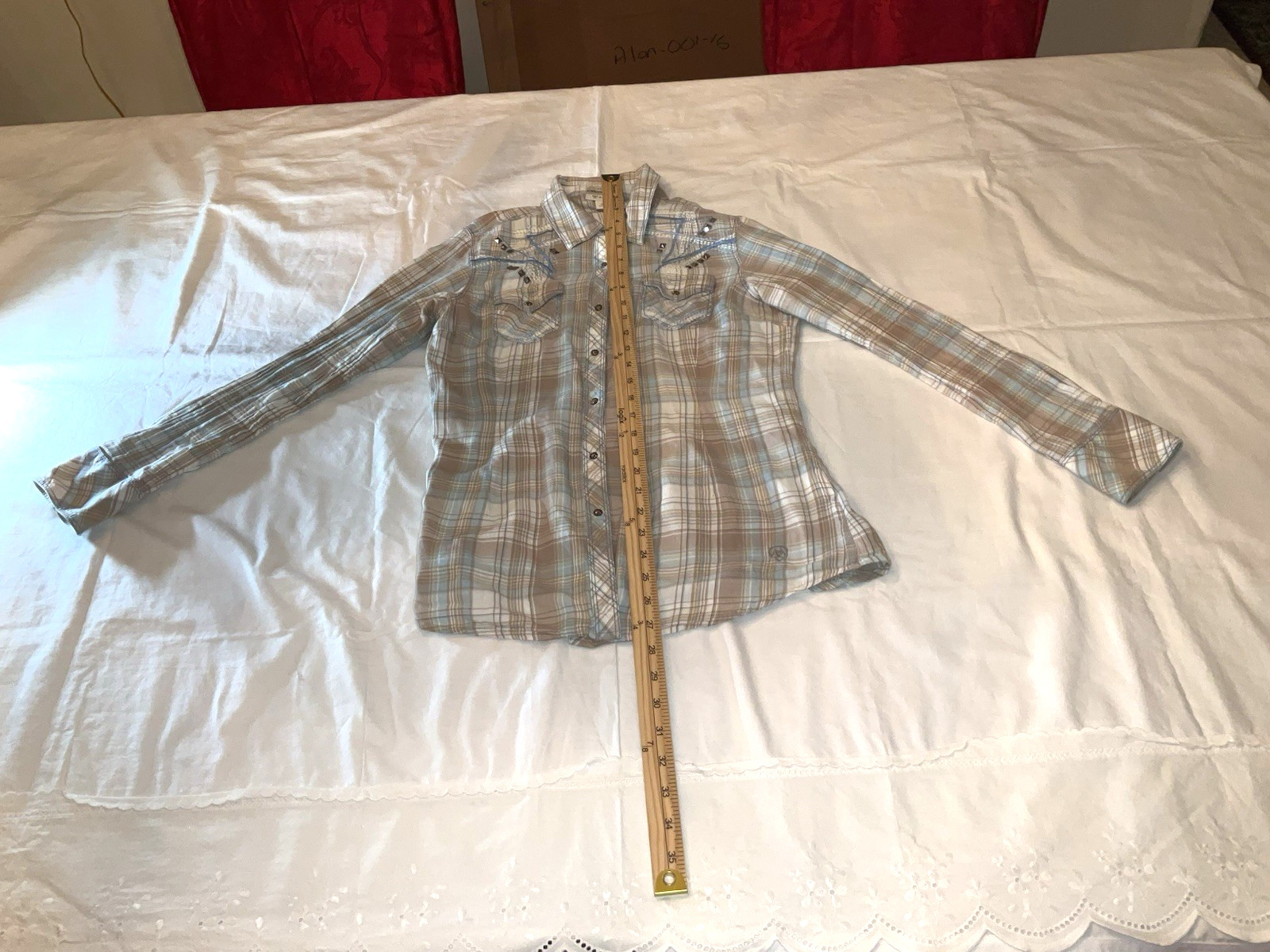 Ariat Fitted Button Down Studded Plaid Shirt Wome… - image 5