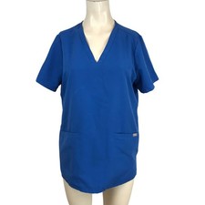 FIGS - WOMEN'S MEDIUM -BLUE SHORT SLEEVE V NECK TECHNICAL COLLECTION UNIFORM TOP