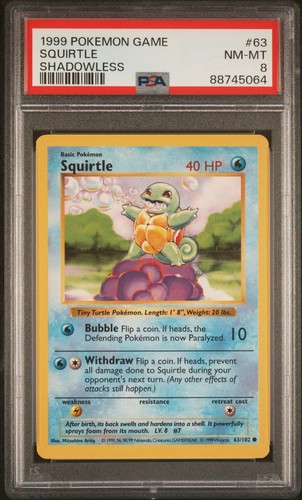 Squirtle (Shadowless) graded PSA 8 for sale on eBay