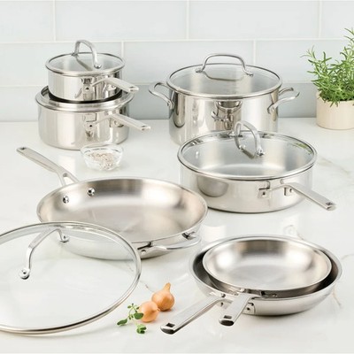 KitchenAid Clad Stainless Steel 12 Piece Cookware Set Tri Ply Sauce Fry Pan New