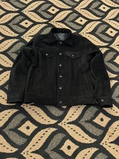 Handmade Mens Black Genuine Suede Trucker Lea...
