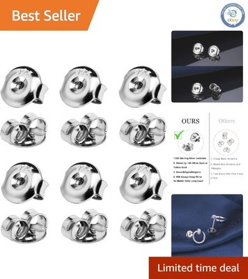 12PCS 925 Sterling Silver Earring Backs - 18K Gold Plated & Hypoallergenic
