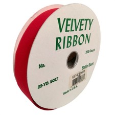 Vintage Red Velvety Ribbon 25 Yard Spool Satin Back USA Made 1 3/8" Wide