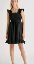 Quince Black Poplin Ruffle Smocked Nap Dress Knee Mini Length Sold Out XL