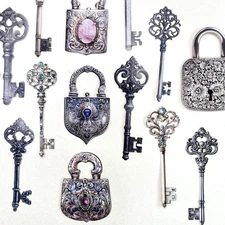 Fancy Lock & Key Cardstock Stickers Junk Journaling Collage Scrapbooking