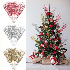 10  Christmas Artificial Glitter Berry Stem Xmas Tree DIY Wreath Decor 15.7inch