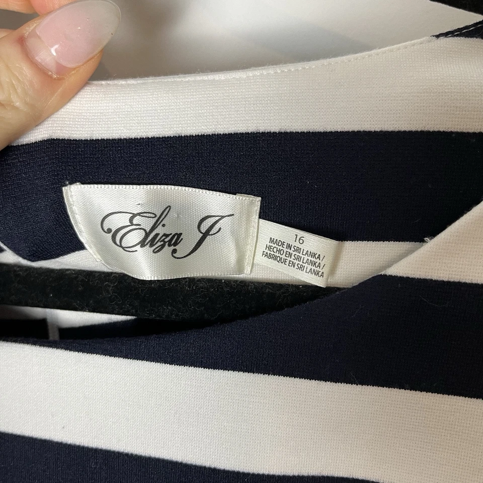 ELIZA J RUFFAL полоски оболочка черный/ivort платье sz 16 - Изображение 4 из 4