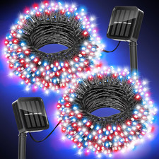 Red White and Blue Lights Solar String Lights Outdoor Waterproof for 4Th of July