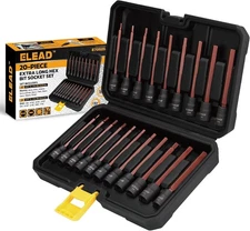 ELEAD 20-Piece 3/8 Inch Drive Extra-Long Allen Hex Bit Socket Set: S2 Steel, Sta