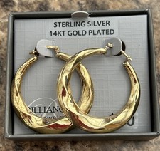 Brilliance Fine Jewelry 14KT Gold Plated Sterling Silver Swirl Hoop Earrings NEW