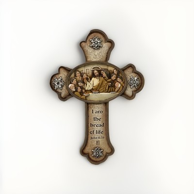 I am The Bread Of Life John 6:35 Last Supper Resin Cross 9.5 X 7 