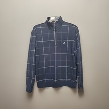 Nautica Navy Windowpane Quarter Zip Mock Neck Long Sleeve Sweatshirt Size Medium