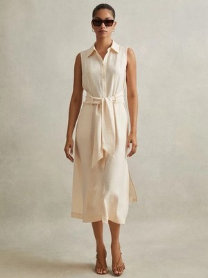 NWT Reiss Morgan Sleeveless Midi Shirt Dress Size 8 Cream