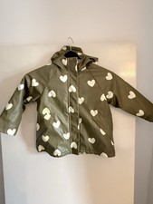 Girls' Green Zara Rain Jacket with Hood Hearts Age 4-5 Years Worn Once Excellent