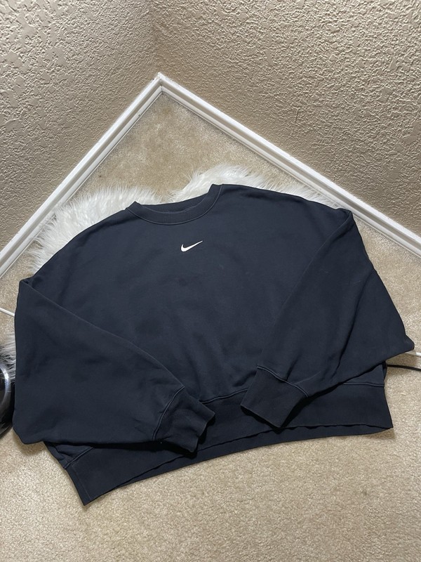 Nike Center Swoosh Pullover Women X-Large Black Mini Swoosh Oversized Baggy Y2K