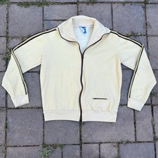 Vintage 1970s Adidas Track Jacket Cream Brown Women  s Sz S-M Made In France 
