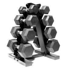 100 LB Rubber Coated Hex Dumbbell Hand Weight Set with Vertical Storage Rack ...