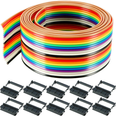 20 Pin Regenbogenfarben Flachbandkabel 3M/9,84ft IDC Draht Kabel 1,27mm Flach mit