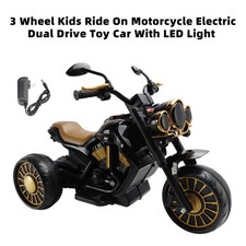 3 Wheel Kids Ride On Motorcycle Electric Dual Drive Toy Car With LED Light Black