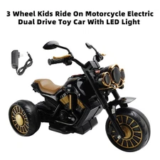 3 Wheel Kids Ride On Motorcycle Electric Dual Drive Toy Car With LED Light Black
