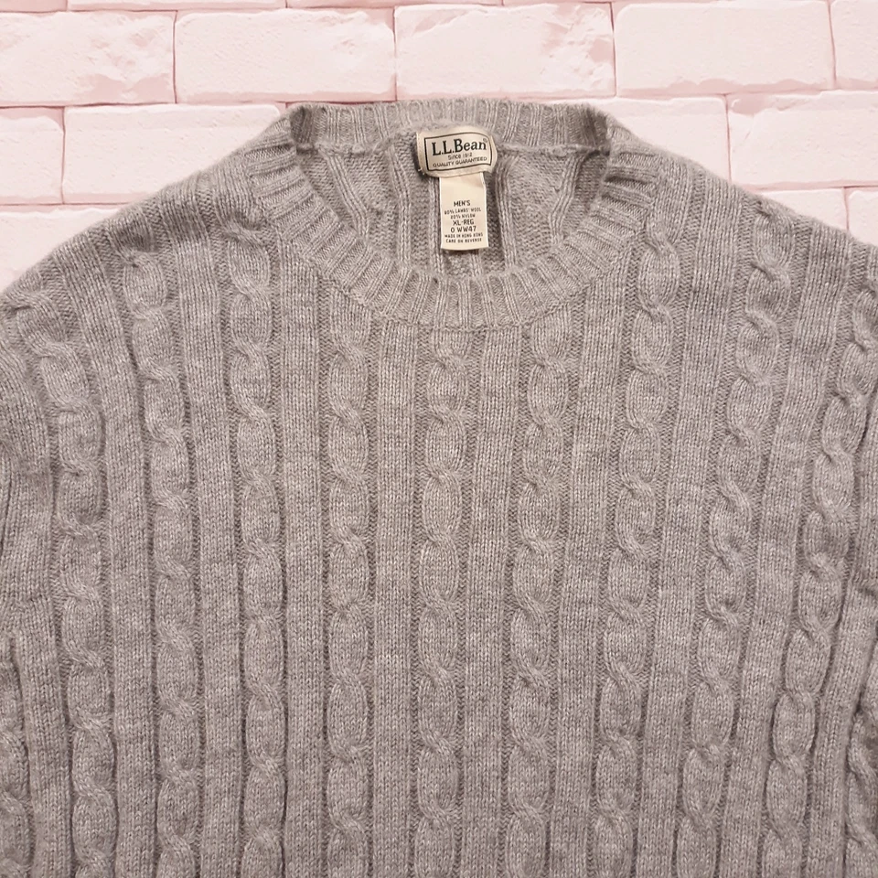 L.L. Bean Lambs Wool Sweater Mens XL Gray Pullover Knit Crew Neck - Image 2 of 4