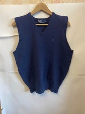 VTG Polo Ralph Lauren Lambswool Sweater Vest Navy Blue Mens XL Knit V-Neck