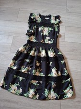 Whistles Black Sheer Floral & Banded Lace Flared Dress Wedding Party Holiday UK8
