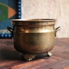 Vintage Small Tripod Brass Planter / Jardinier