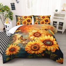 Sunflowers Comforter Full Size, Butterfly and Sunflowers Bedding Set 3pcs for...