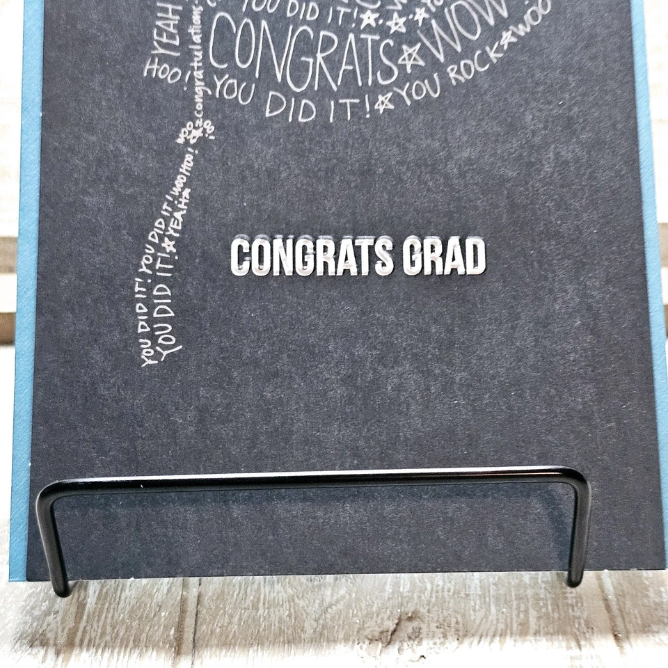 Recycled Paper Greetings Graduation Card 5x7 Black Cap Congrats Blue Stripes - Image 3 of 4