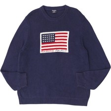 Vintage Polo Ralph Lauren Navy Blue Cotton American Flag Knit Sweater XL