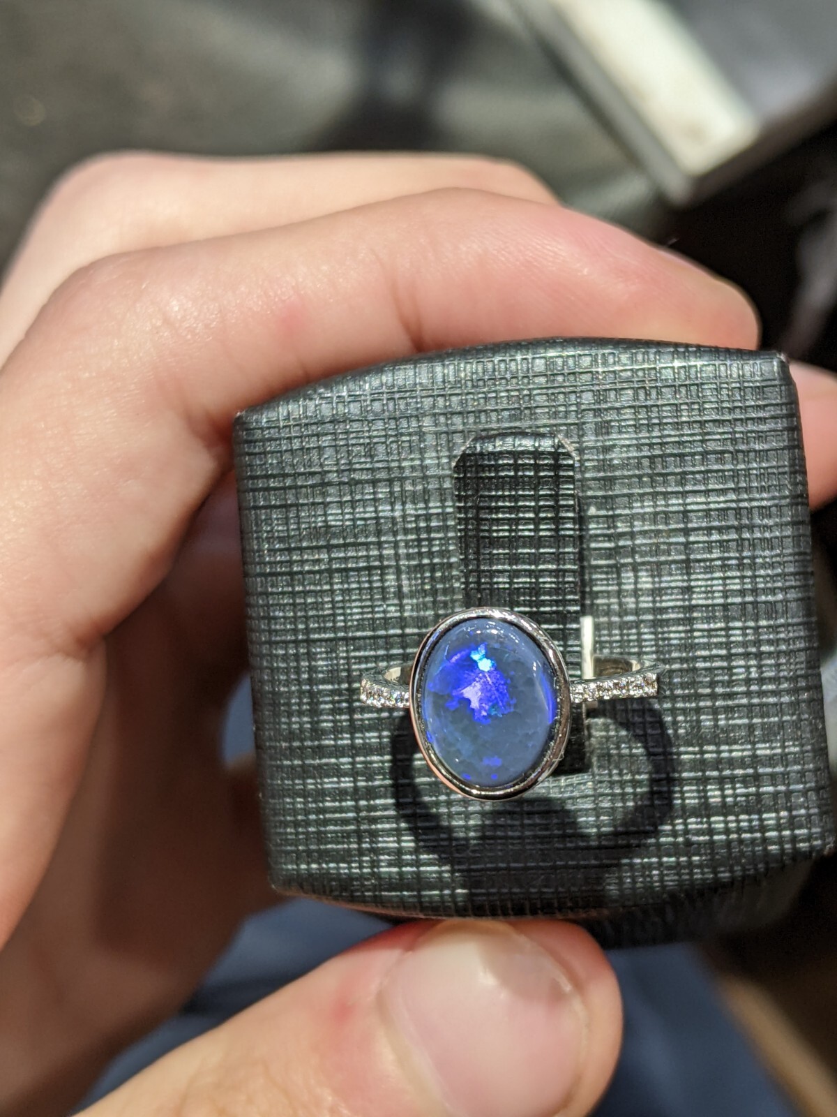 Black opal sterling silver handmade ring opal green blue red fire oval opal ring image 7