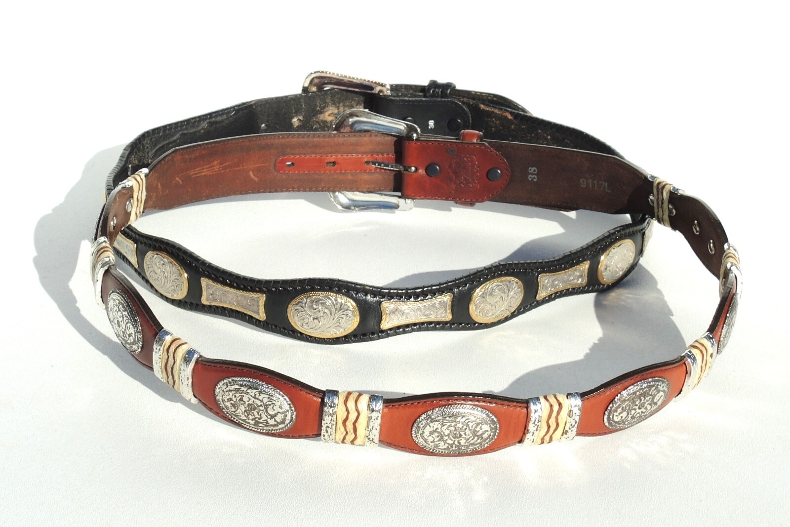 two mens pre-owed cowboy western dress belts 36-37