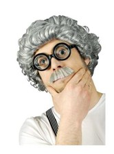 Perücke Horst Kurzhaar Opa Oma Hausmeister Professor Party Hut Kittel Kostüm Hut