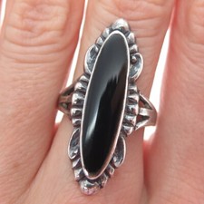 925 Sterling Silver Vintage Southwestern Real Black Onyx Oxidized Ring Size 8