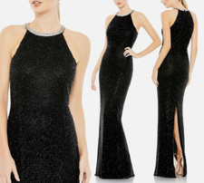 MAC DUGGAL 93742 BEADED SLEEVELESS HIGH ENCK COLUMN BLACK GOWN sz 12