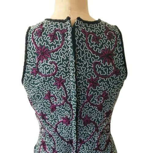 Vintage maxi embroidery and beads green and hot pink fitted dress gown M-L - Picture 3 of 12