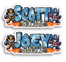 Custom Robot Hero Name Sticker Lightning Vinyl Decal Gift Water Bottle Laptop